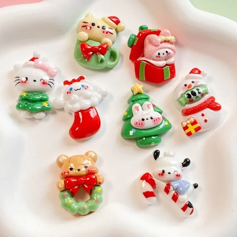 Cartoon Anime Sanrio Christmas Series Hello Kitty Resin Patch Handmade DIY Keychain Bracelet Charms Pendant accessory Material