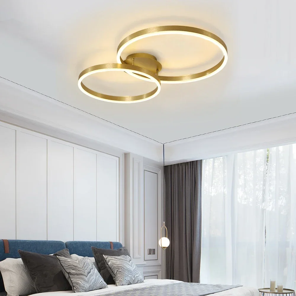 

Nordic Ceiling Lamp Bedroom Living Room Aluminum Brushed Gold Ring Design Lights Luminaire Front Porch Decoration
