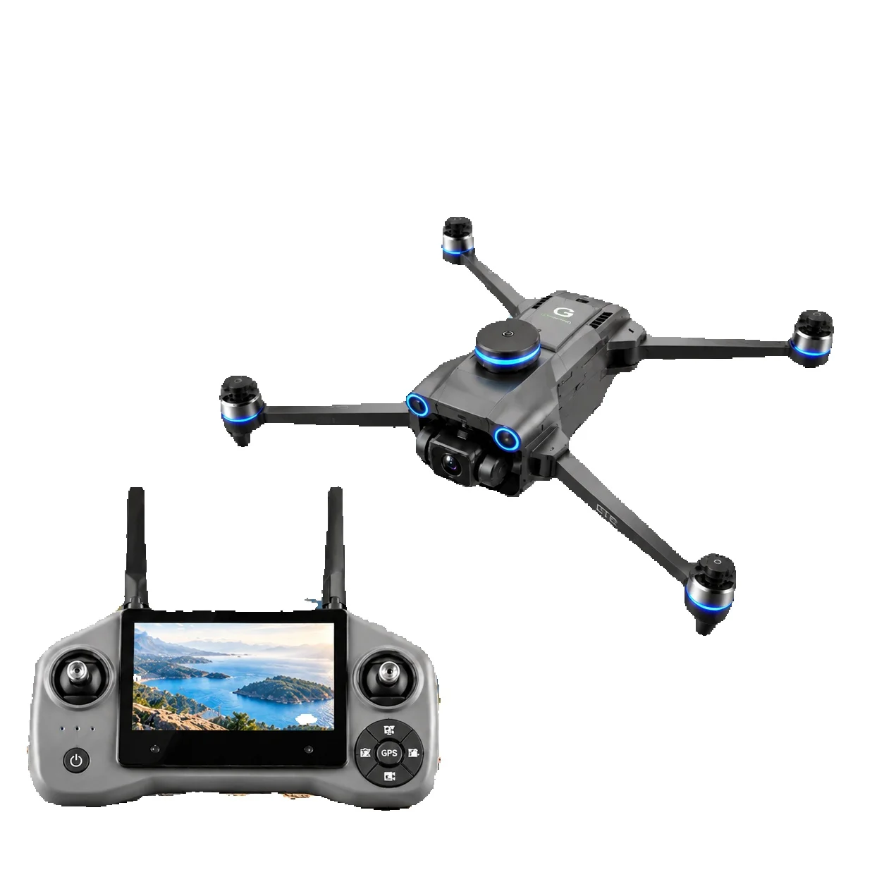 Dron GPS GREENWHEE GT60 z pilotem zdalnego sterowania z ekranem 4,3 cala, składany dron 5G WiFi FPV, kamera HD ze stabilizacją gimbala, pozycjonowanie z wykorzystaniem technologii Optical Flow, — 2