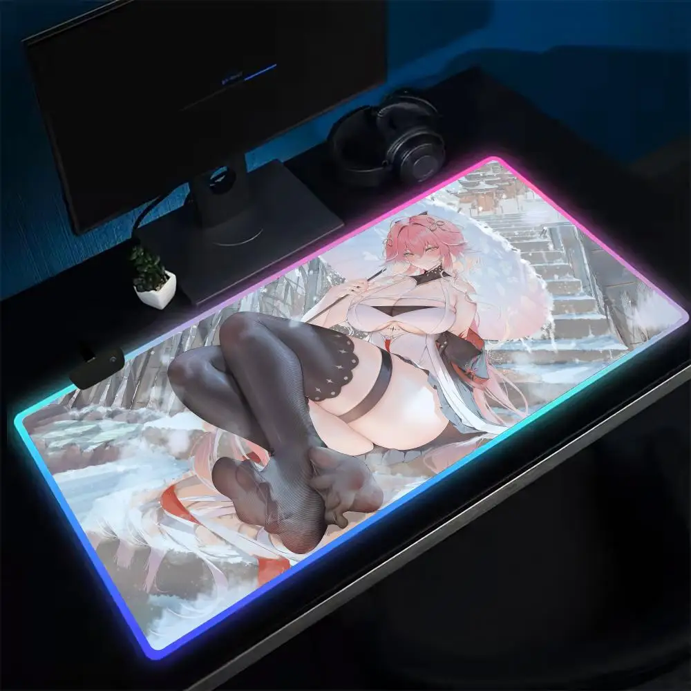 Wuthering Waves CHANGLI Mouse Pad Anime Gaming Mouse Pad LED Table Pads Backlit Karet Desktop XXL RGB Meja Tikar