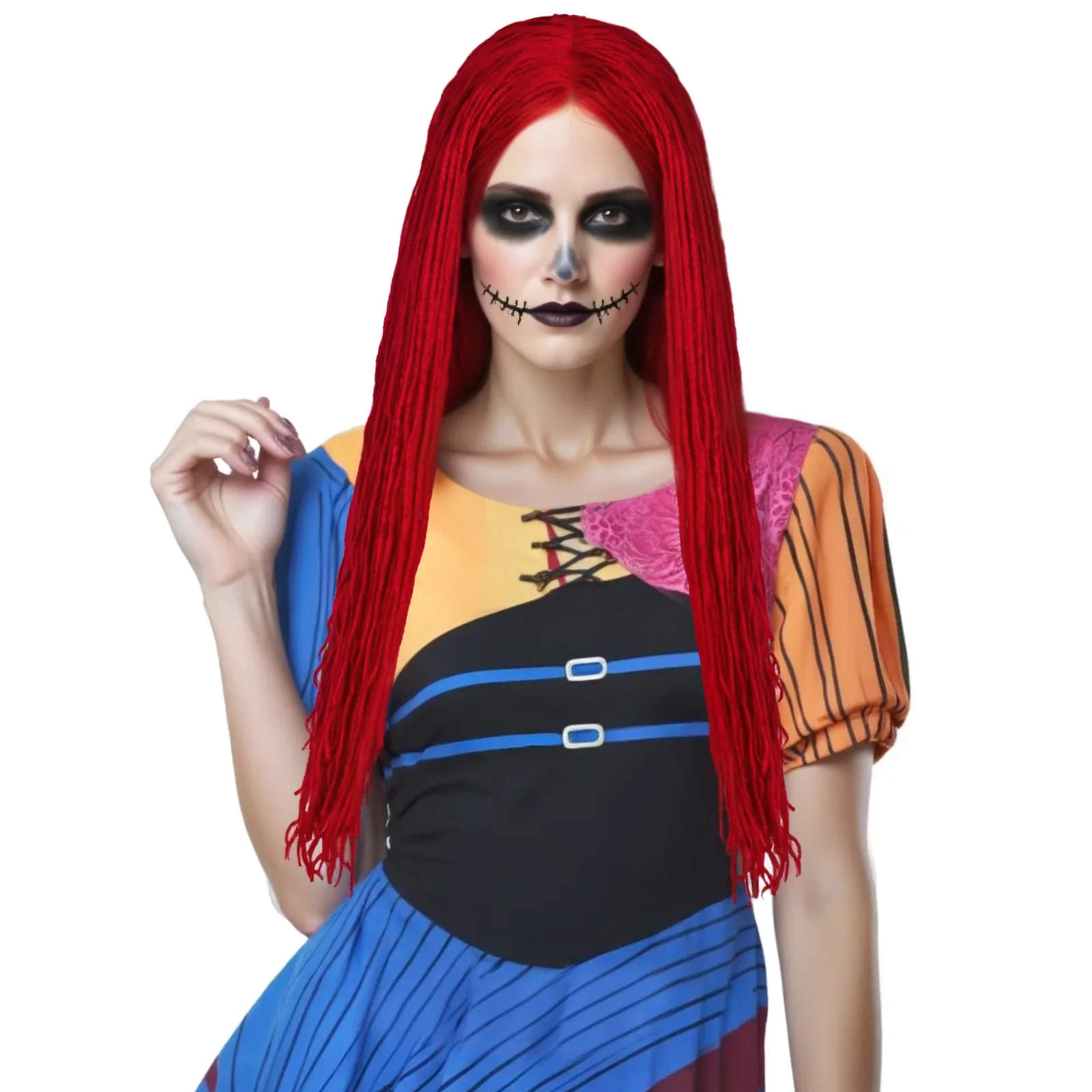 شعر مستعار طويل مستقيم للنساء، شعر مستعار سالي لحفلة الهالوين، شعر مستعار أحمر عميق مستقيم، حفلة لعب الأدوار، شعر مستعار صناعي أحمر طويل