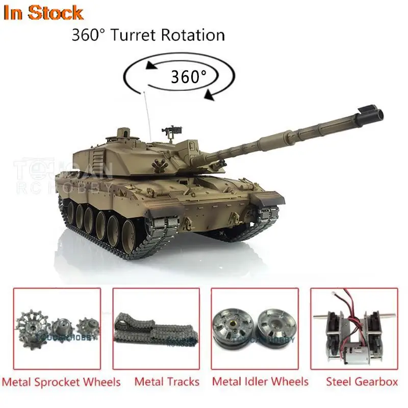 

Heng Long 1/16 Metal Challenger II RC Tank 3908 7.0 Модернизированная модель «сделай сам» с 360° ° Колеса револьверной металлической окрашенной желтой сталь TH17738