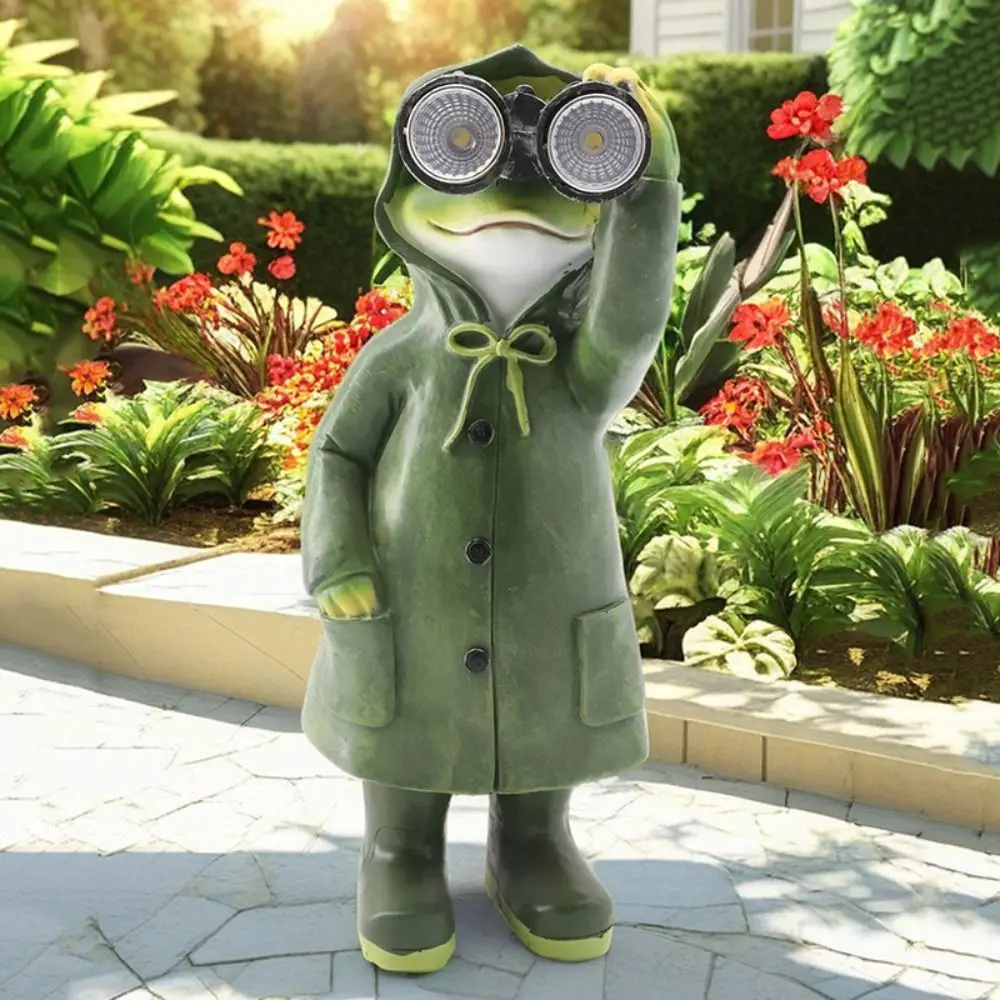 

Crafts Resin Raincoat Frog Statue Ornament Solar Powered Cute Animal Sculpture Waterproof Miniatures Figurine Courtyard