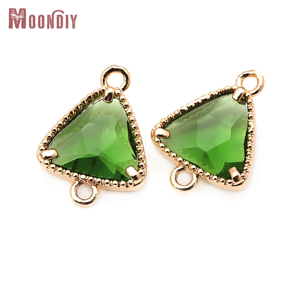 10 قطعة النحاس 18K الذهب اللون النحاس والزجاج 2 ثقوب مثلث الشكل ربط Charms المعلقات قلادة أقراط مجوهرات اكسسوارات