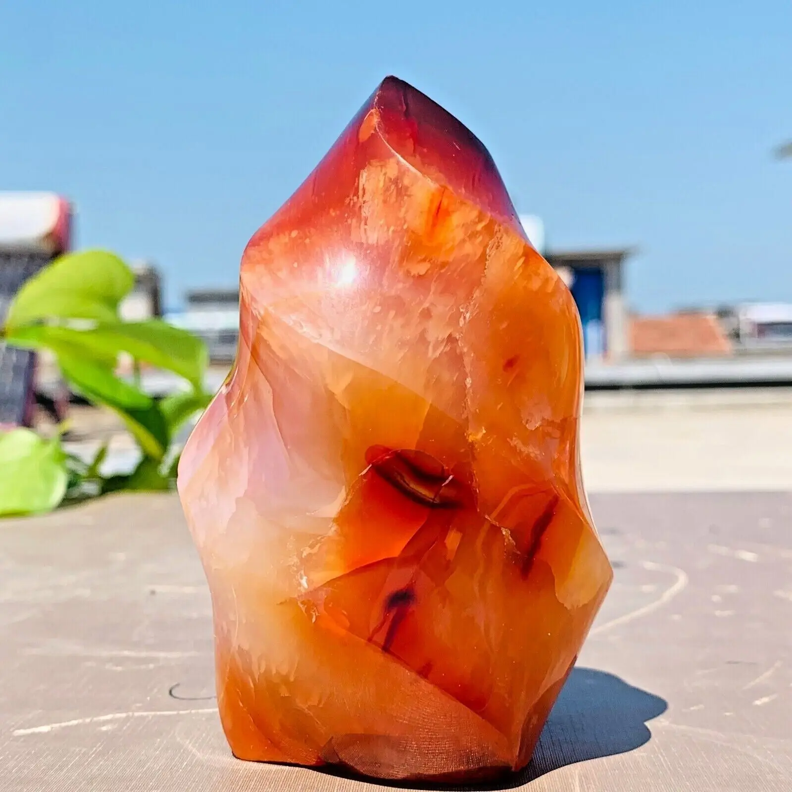 Natural Carnelian Flame Quartz Crystal Obelisk Wand Point Tower Healing