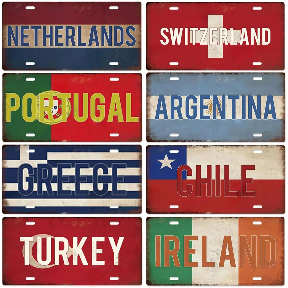 Portugal Turkey Netherlands Metal Tin Signs Vintage Plaque Auto License Plate Embossed Tag Garage Bars Pubs Club Home Wall Decor