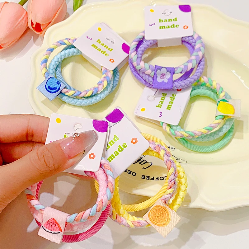 3pcs/set Cute Colorful Woven Hair Bands For Women Girls Hair Tie Bright Color Scrunchie Rubber Band Fashion Hair Accessories