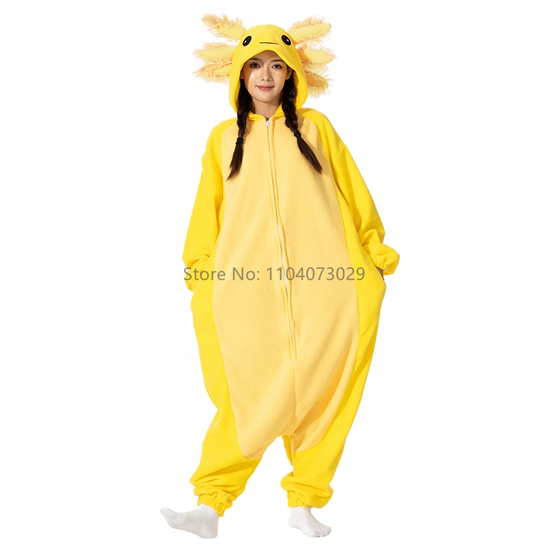 Onesieshow Animal Kigurumi Pyjamas Halloween Onesie Adult Kids Cartoon Gold Axolotl Pajama Cosplay Party Women Men Homewear