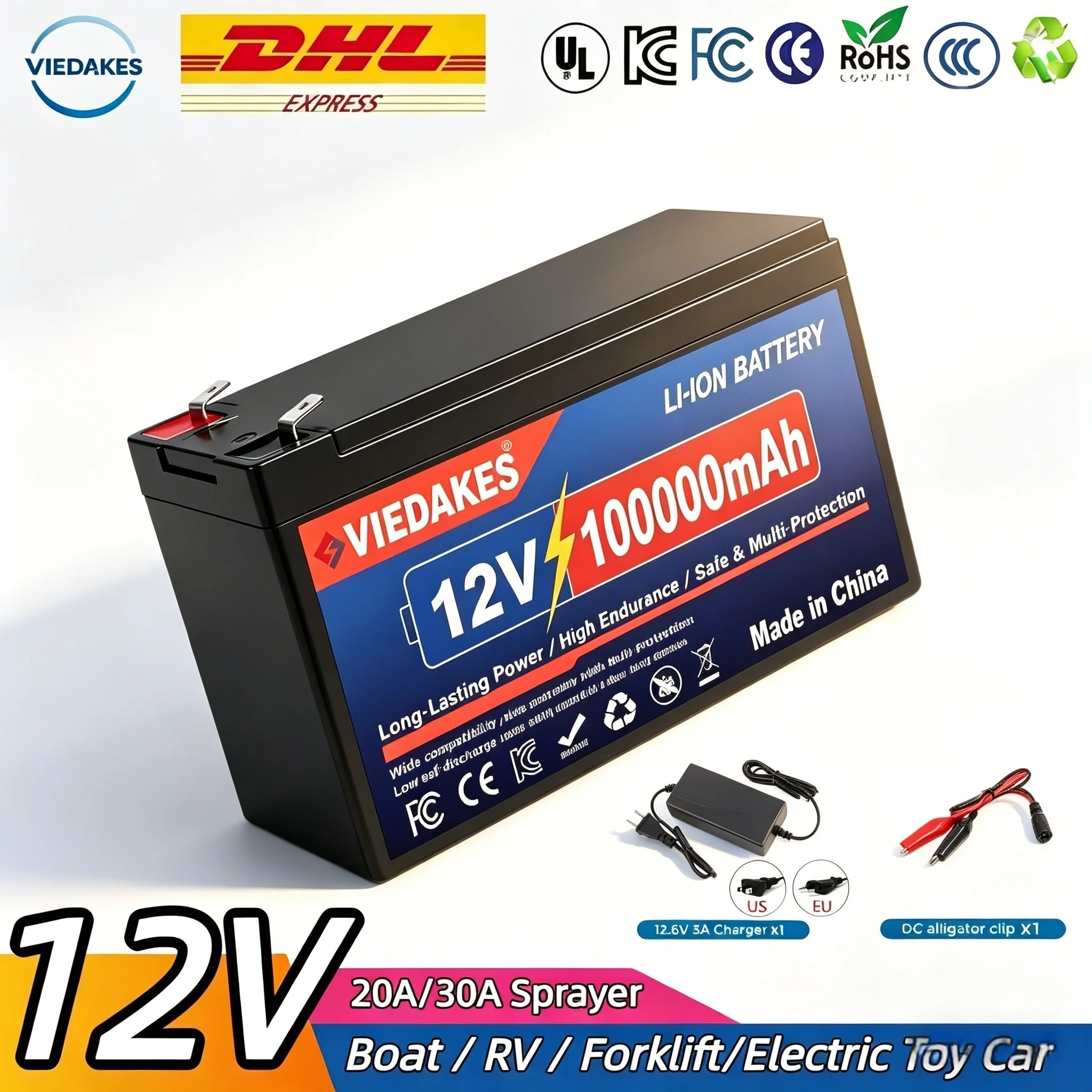 

12V 21Ah Lithium Battery Rechargeable 12V Sprayer Battery for Kids Electric Car Solar Energy with built-in BMS 12.6V 3A Charger