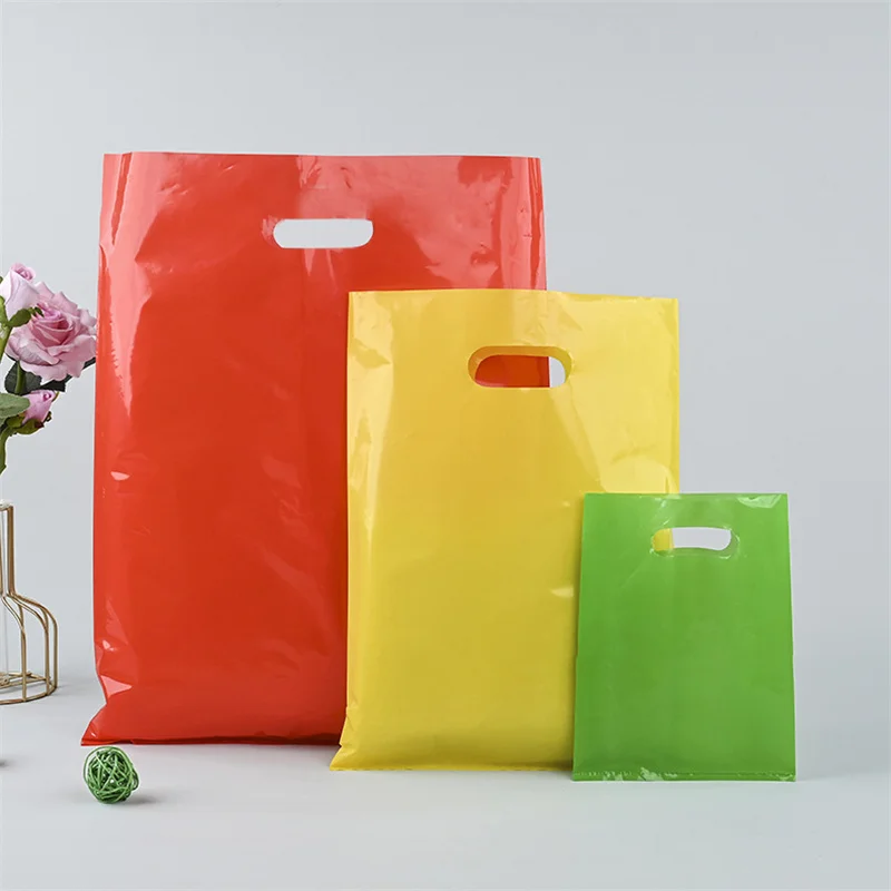 

StoBag Colorful Poly Plastic Shopping Tote Bags with Handle Gift Clothes Packaging Storage Reusable Pouch Custom Logo(Extra Fee)