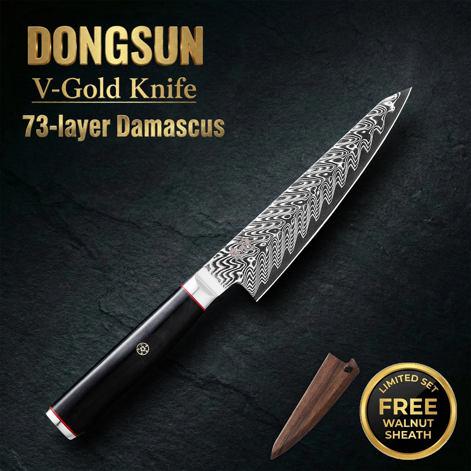 6 Inch Damascus Boning Knife with North American Black Walnut Sheath, Professional 73-Layer VG10 Forged Steel Fillet Knife