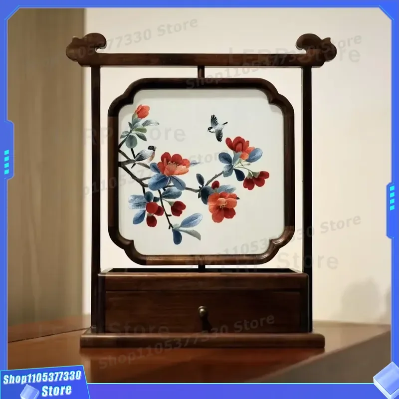 Hand Embroidered Wooden Table Ornament Chinese Auspicious Animal Pattern Home Decor Customizable High Quality Dining Room