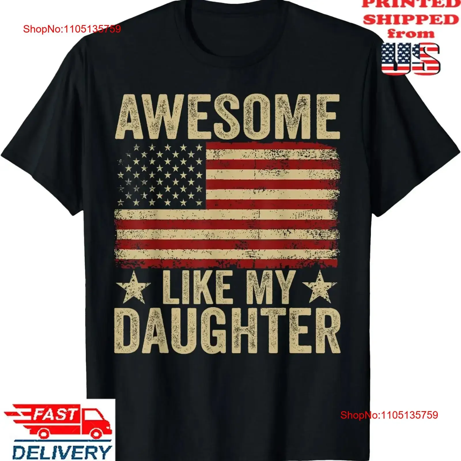 رهيبة مثل ابنتي العلم الأمريكي مضحك عيد الأب أبي تي شيرت خمر غسلها أنيق للجنسين الشارع الشهير عادية #1