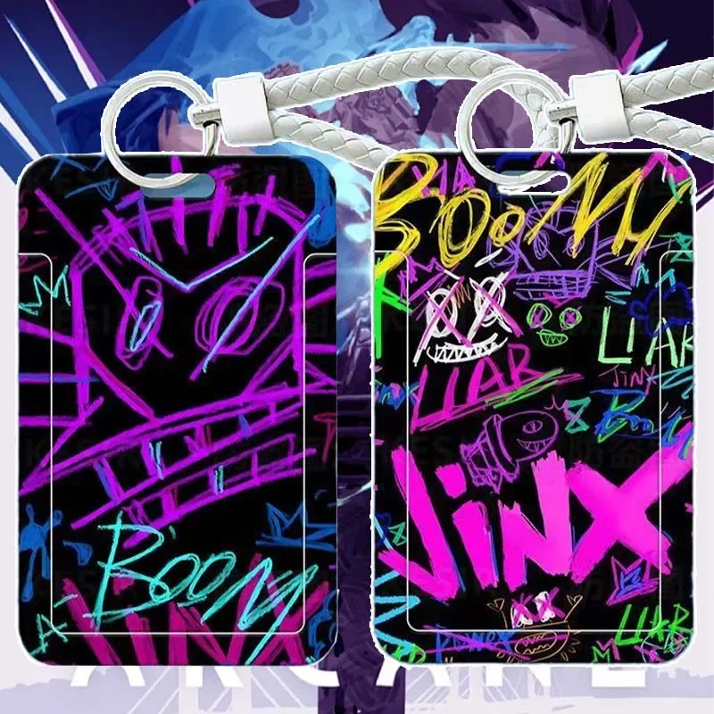 Arcane Jinx Slide Fotokartenhalter PVC Anti-Verlust-Schlüsselanhänger für ID-Schutz-Sets Zugangskarten Campus-Karten Mahlzeitskarte Buskarte