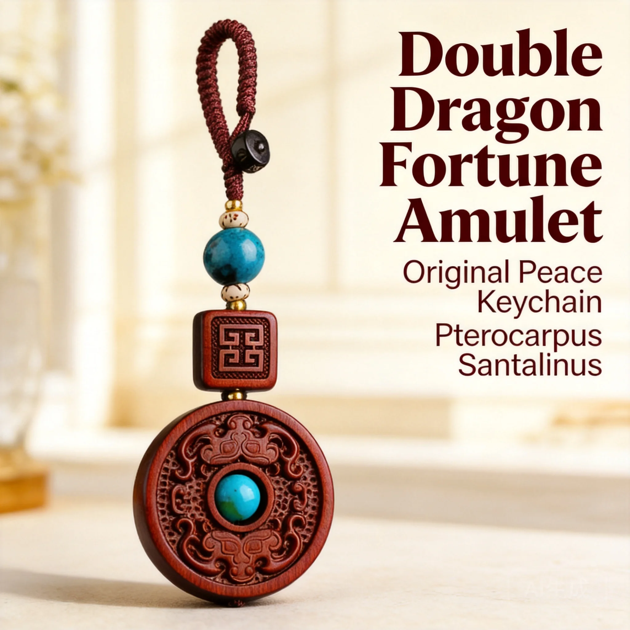 

Red Sandalwood Carved Peace Buckle Car Keychain Pendant BXJS007 Unisex Auto Key Hanging Ornament Suitable For Daily Use And Holi