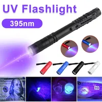 395nm 3W UV Penlight Portable LED Pen Flashlight IPX4 Waterproof with Clip Banknote Pet Urine Stains Detector Pocket Torch Lamp