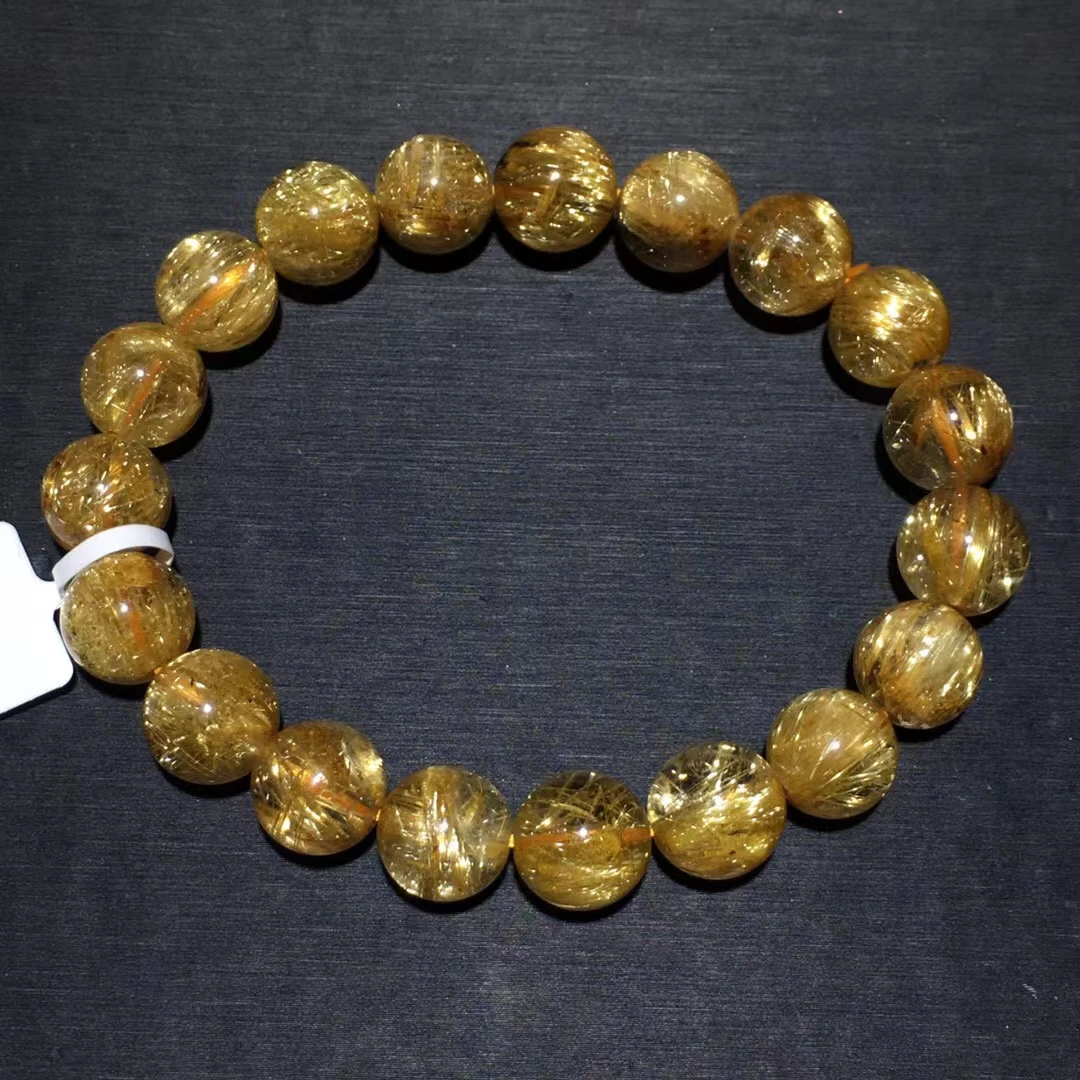 

Genuine Natural Gold Rutilated Quartz Clear Round Beads Bracelet 10.6mm Women Men Fashion Big Size Bead Wealthy Stone AAAAAAA