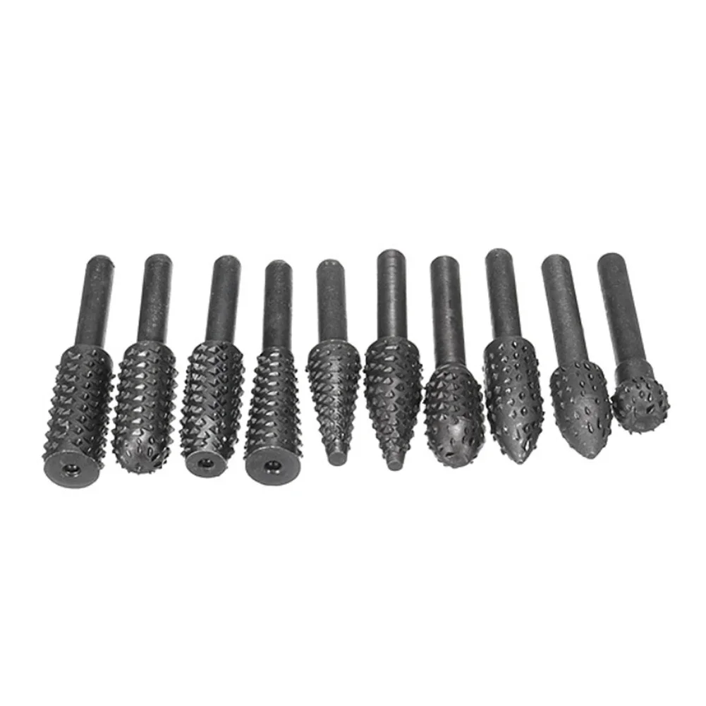 10pcs Electric Woodworking Rotary File Set for Grinding and Polishing with 14 Shank Compatible with Most Drills
