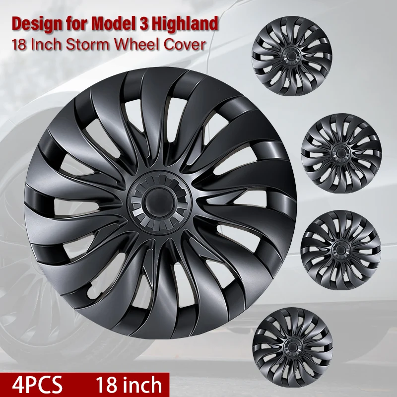 4PCS HubCap New Model 3 Highland 2023-2024 18-calowy kołpak Storm Wheel Cap Full Rim Cover dla Tesla Wymienne akcesoria samochodowe