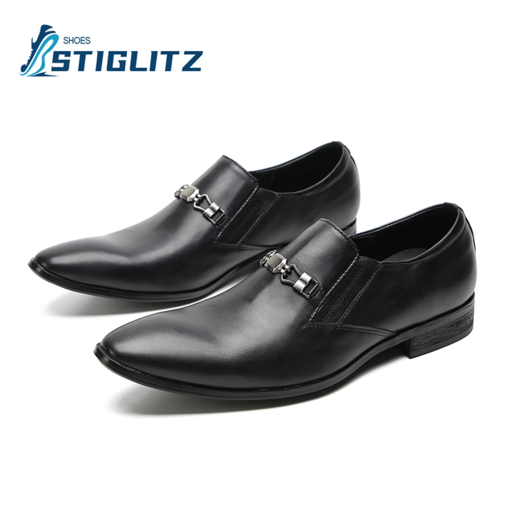 Solid Color Slip On Mules for Men Pointed Metal Trim Couture Loafers Men's Dress Shoes Comfortable Leather Casual Shoes 2023 New