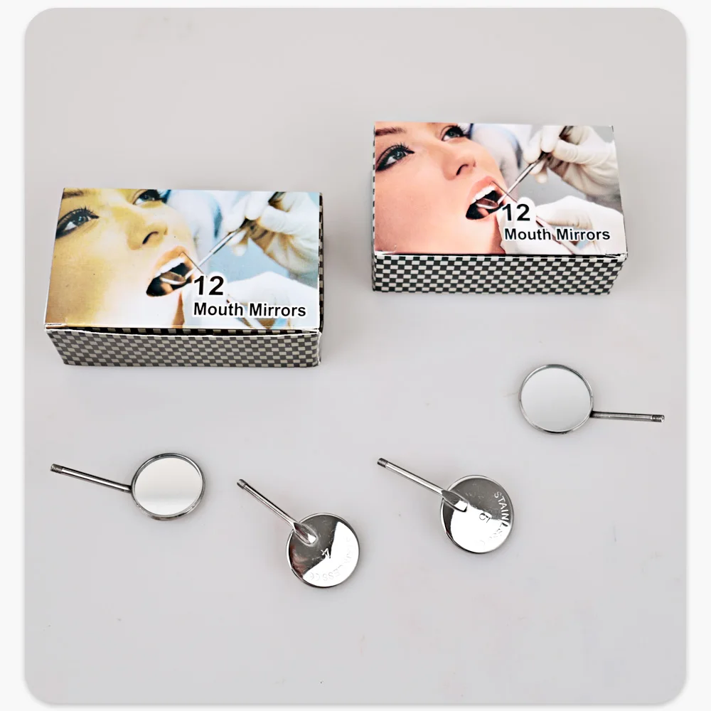 12Pcs/Box Dental Stainless Steel Dental Mouth Mirror 4/5 Anti Fog Front Surface Dentistry Mirrors High Quality Dentist Equipment