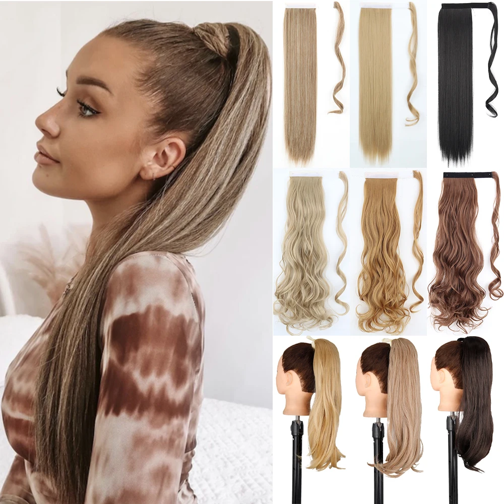 

22 34inches Long Straight Ponytail Synthetic Extensions Heat Resistant Hair Wrap Around Pony Hairpiece for Women 2026