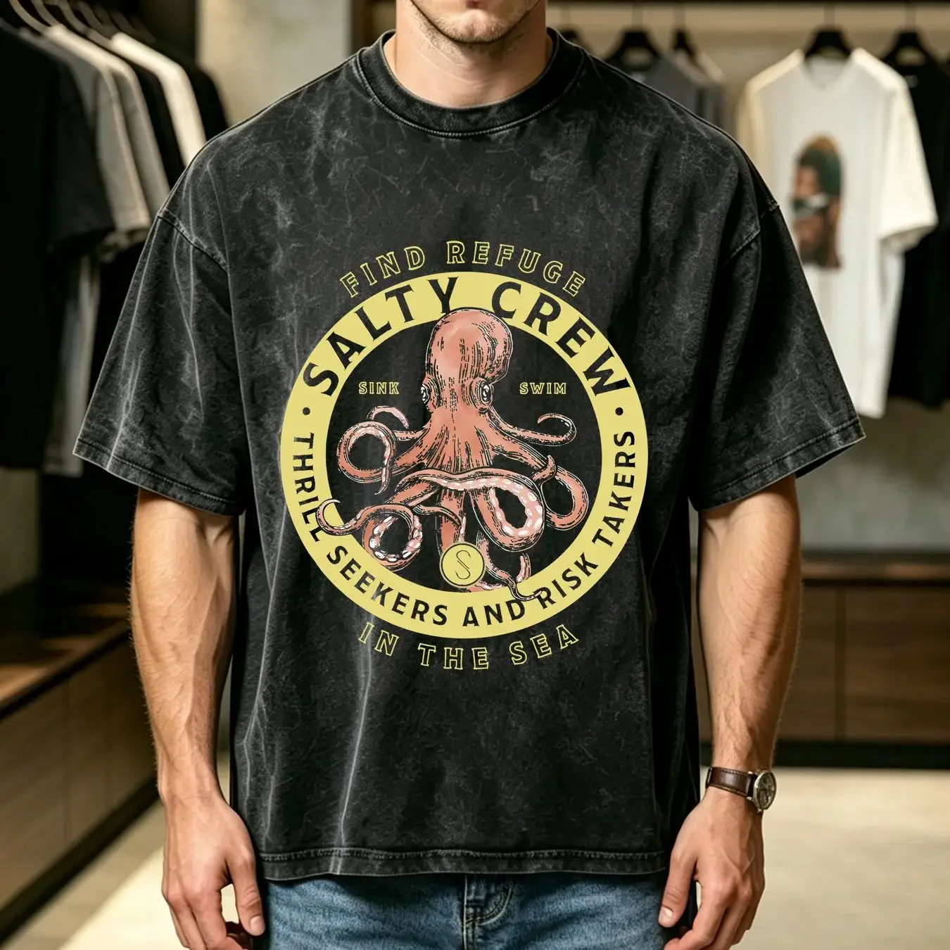 washed T Shirt Salty crew Mens M Fishing Chasing Tail long or short sleeves vintage Washed fashion Soft Top For Everyday Wear