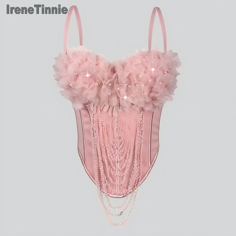 IRENE TINNIE مثير شرابة رفع مشد مجروم Y2k المحاصيل القمم السيدات بوستير الصدرية سترة تانك القمم المرأة زهرة الكورسيهات الشارع الشهير #4