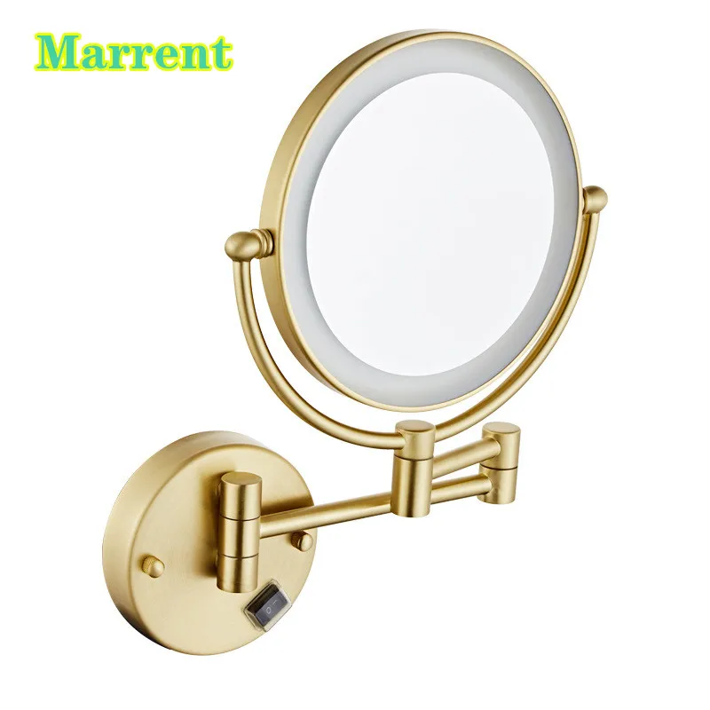 

8 Inches Led Equipped Dual Side Bathroom Makeup Mirrors Brushed Gold Round 5x Magnifying Lady Bath Comestic Mirror