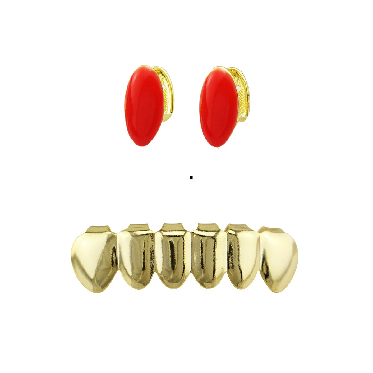 Grelhadores de dente superior de vampiro para festa de Halloween e Natal, dentes 18K, dois grelhadores individuais, conjunto inferior, hip hop