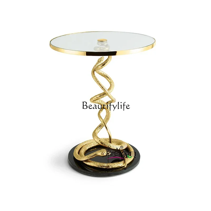 

FG17Light Luxury Side Table Creative Designer Discussion Italian Style High-End Art Tempered Glass Rounded Corner Table