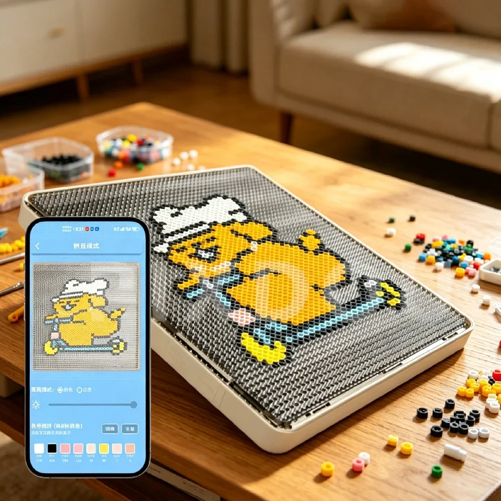 Smart LED Fuse Bead Pegboard, 52×52 Light Guide Pixel Art Tray, App‑Supported DIY Bead Craft Board for 2.6mm Melty Beads