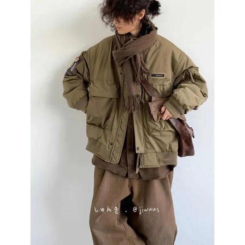 

Juspinice Spring and Autumn Japanese Retro Maillard Pilot Jacket Men's Loose and Personalized Workwear Coat Male Clothing