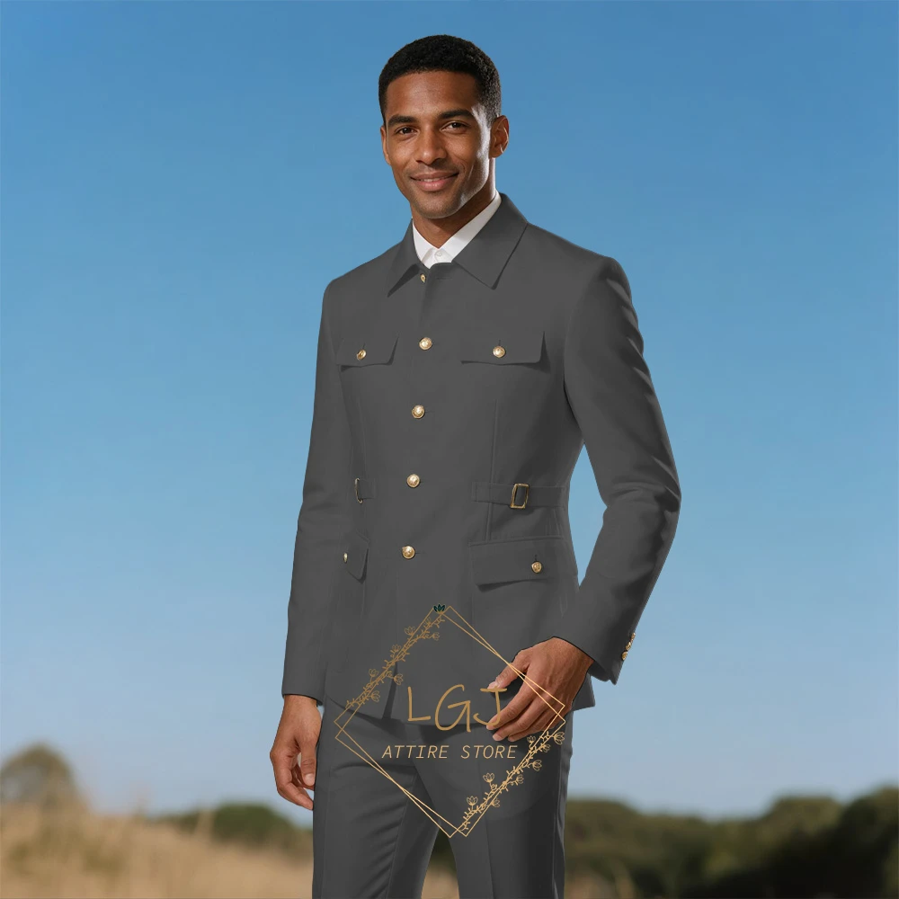 Men’s Custom Two‑Piece Notched Lapel Single‑Breasted Suit, crafted for upscale outdoor wedding ceremonies and grand dinner galas