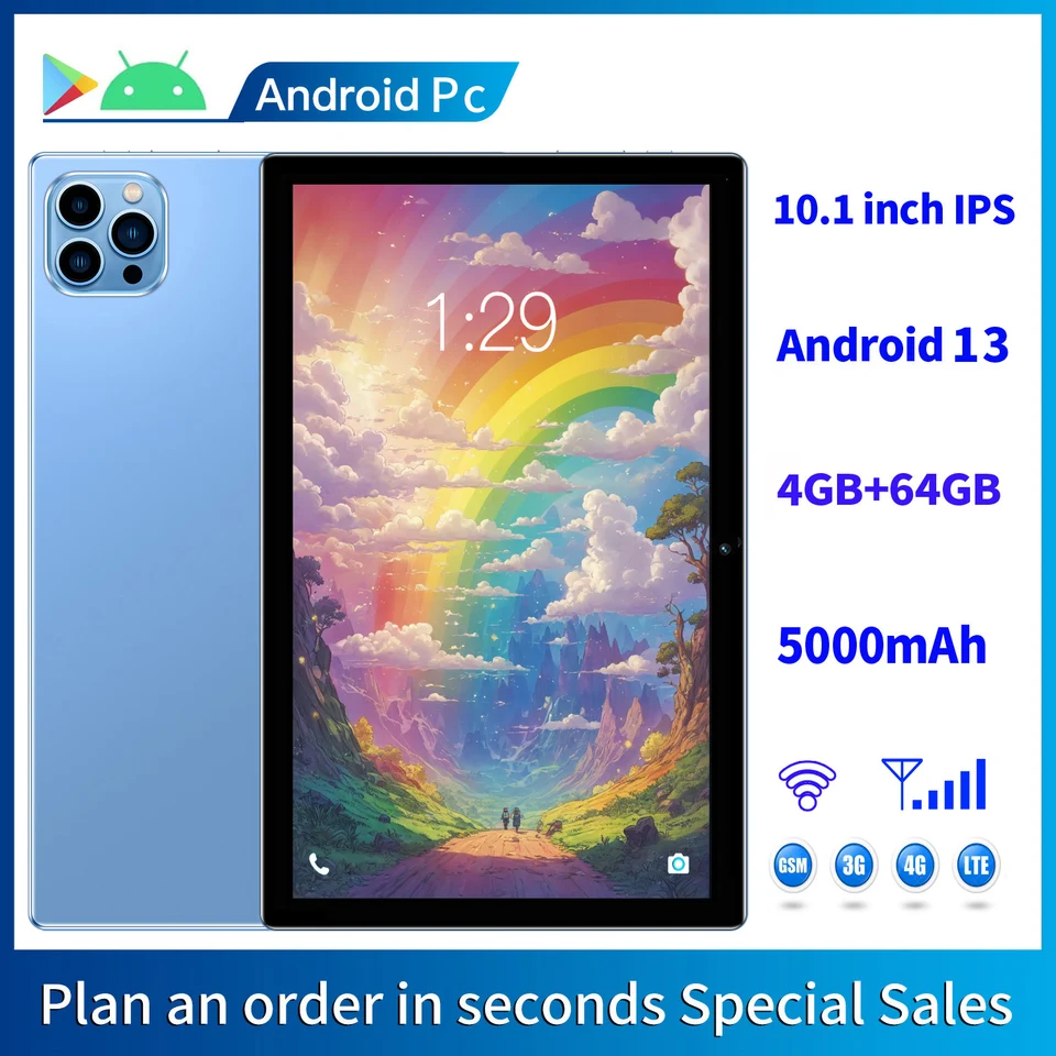 BDF 10.1 Inch Tablet Android 13, 4GB RAM 64GB ROM,1TB Expand
