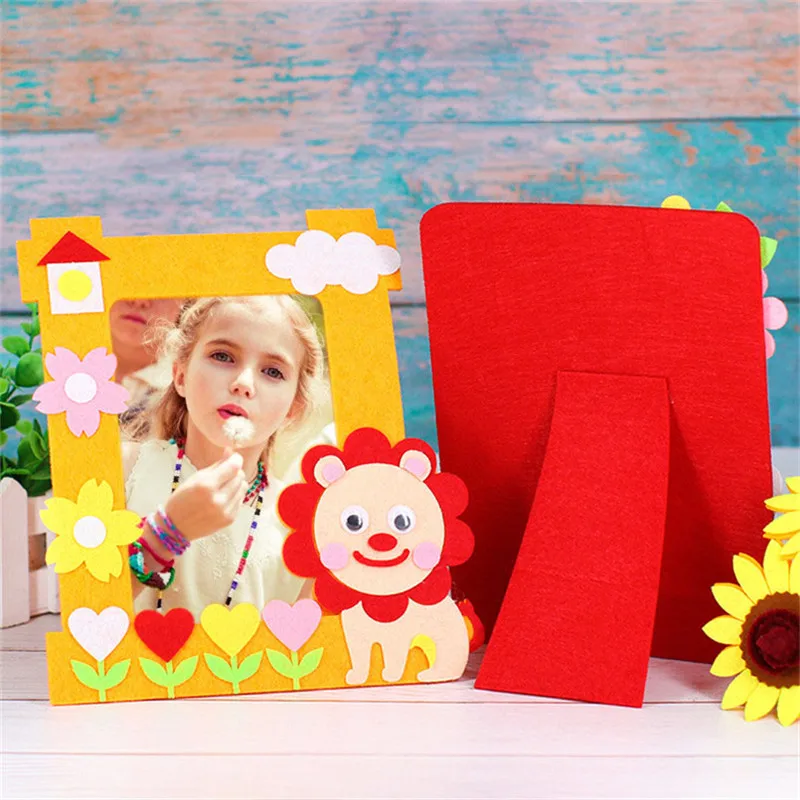 3 Stuks 6 Inch Cartoon Dier Fotolijst Creatieve Niet-geweven Stof Diy Applique Kids Handgemaakte Ambachtelijke Kunst Speelgoed Montessori meisje Geschenken