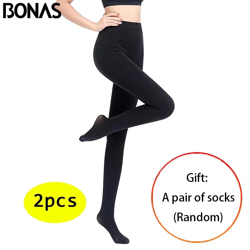 BONAS 2pcs/lot Winter Warm Tights Get FREE Gift Women High Elastic Pantyhose Sexy Autumn Winter Velvet Female Tights Plus Size