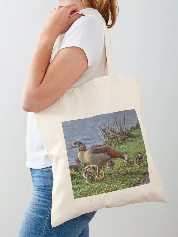 

Bird Life: A pair of Egyptian Geese with their new goslings Tote Bag Canvas shoulder bag Canvas bag for women Big