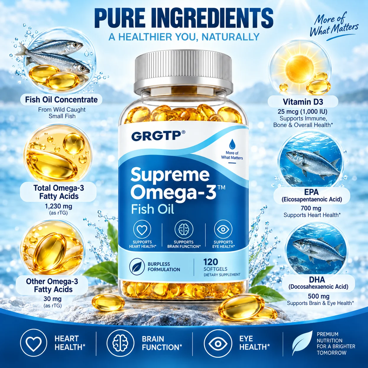 Supreme Omega-3 Fish Oil - Antioxidant, Supports Joint, Brain and Eye Health, Improve Memory and Intelligence, Enhance Immunity - view 6