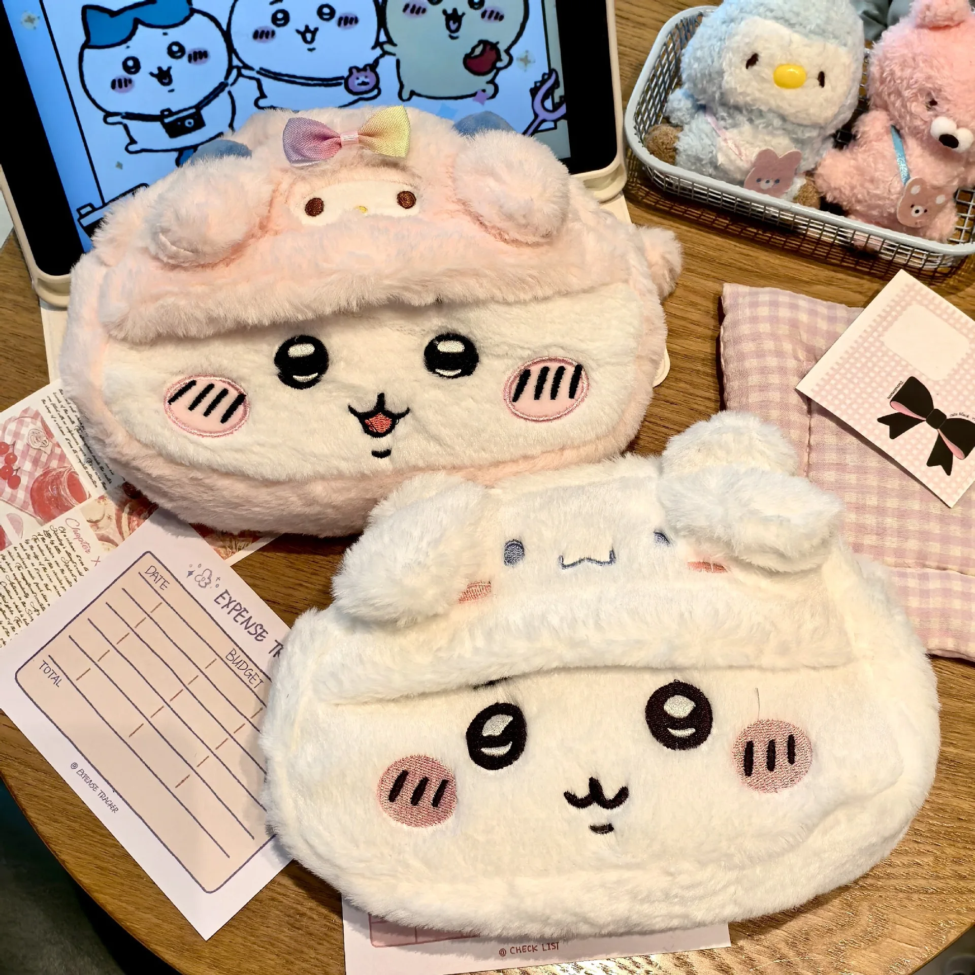 

Sanrio Anime Plush Pen Box Cartoon Cute Stationery Bag Purin Melody Cinnamoroll Large Capacity Makeup Bag Student Toy Gift