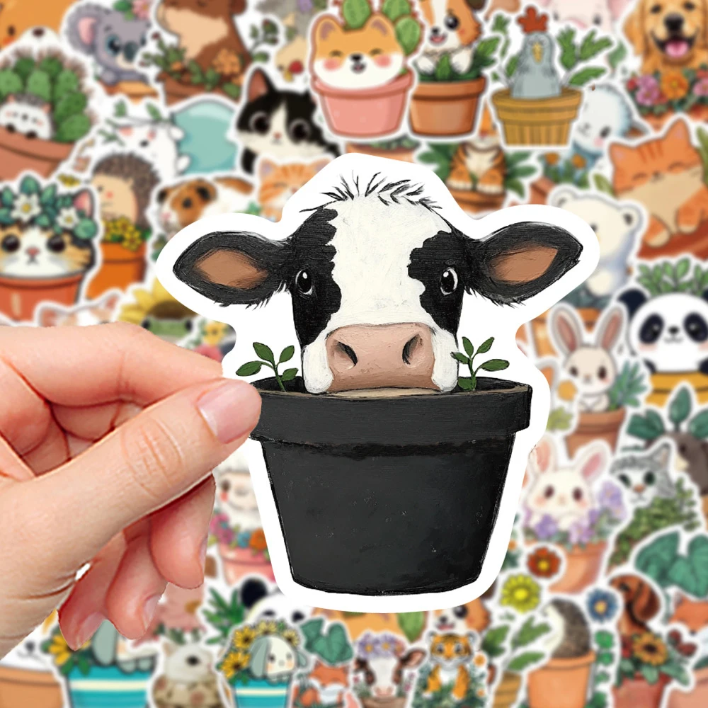 

10/30/50pcs Creative Flower Pot Animal Cartoon Graffiti Stickers Cute Decals for Skateboard Phone Luggage Funny Sticker Toy Gift