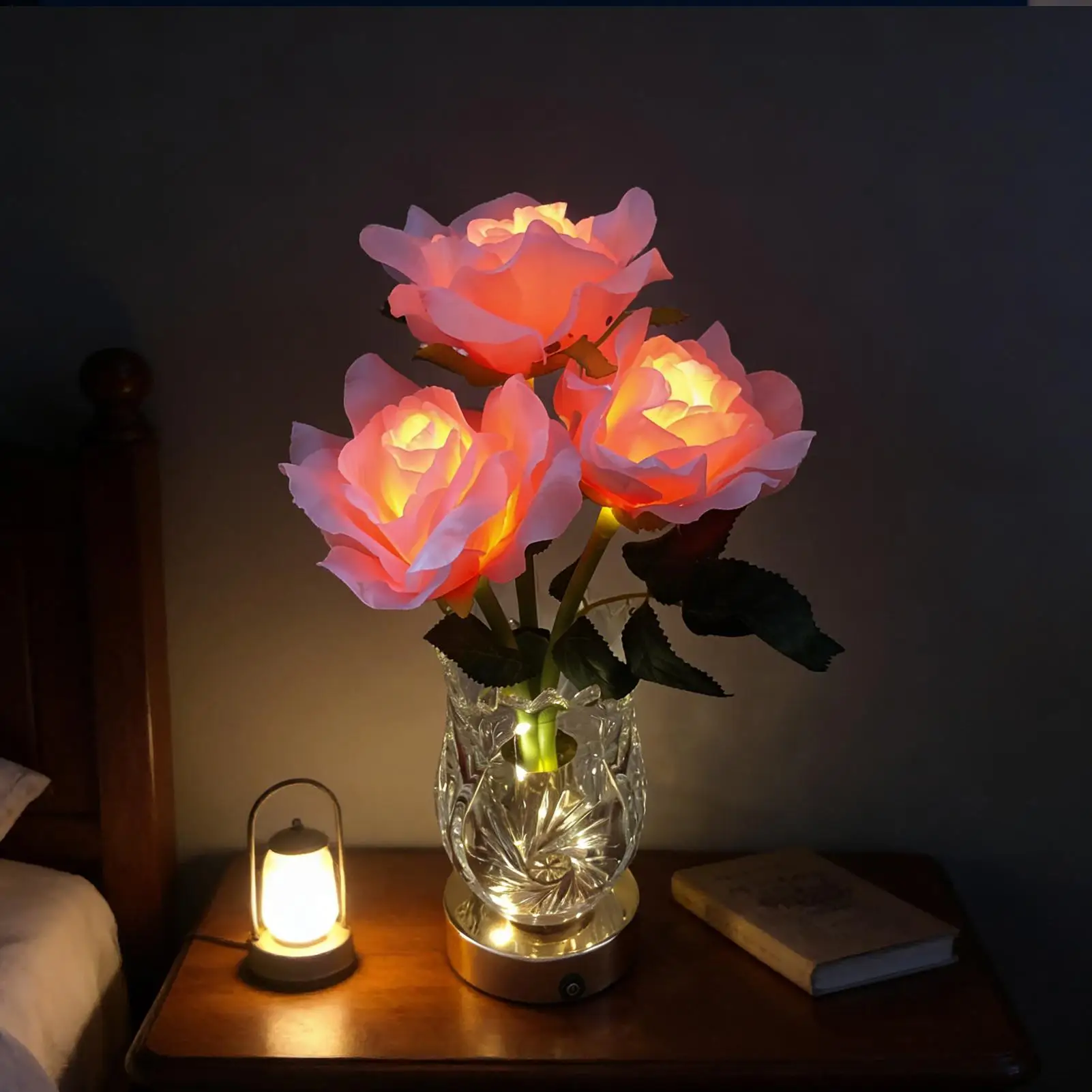 Flower Table Lamp Color Changing Cordless LED Rose Lamp Dinner Decor Flower LED Night Lights for Bedside Bedrooms Nursery Living