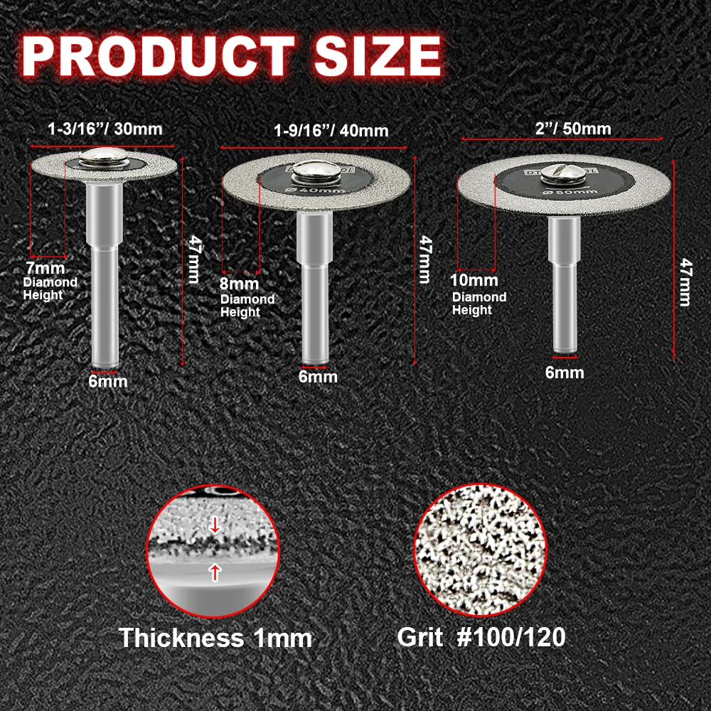 DT-Diatool 1/3 шт. Набор 30/40/50 мм Алмазная мини-пила для резки стекла, диск для резки плитки, бутылки вина, кристалл, круговое стекло, пильное полотно