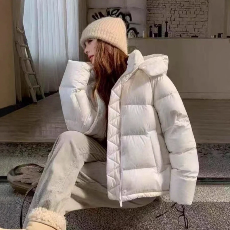 Winter Puff Hooded Loose Warm Down Jacket Women White Duck Down Parker Outwears Female Fluffy Thicken Zipper Windproof Jackets
