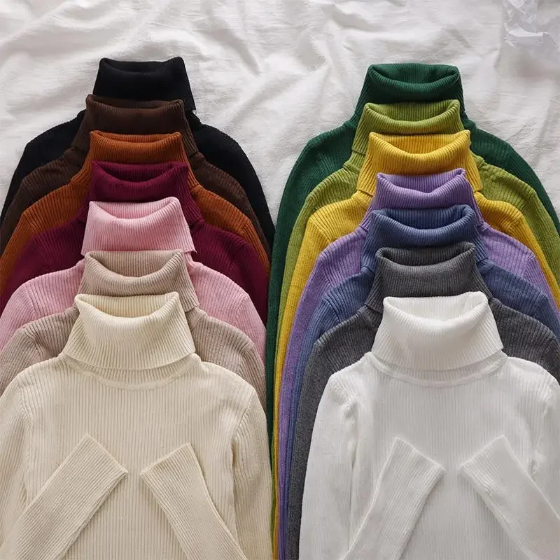 قميص كوري محبوك بياقة عالية وأكمام طويلة، لون نقي، ملابس داخلية متعددة الاستخدامات، ملابس داخلية أنيقة داخلية طويلة، أزياء نسائية #2