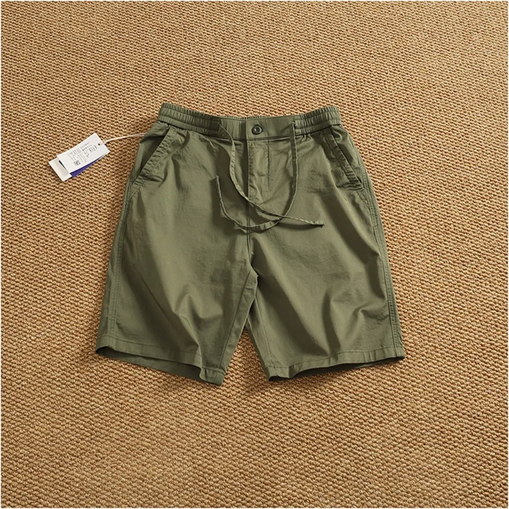 

Летние шорты, простой рабочий стиль, эластичные тонкие средние брюки для мужчин, простые брюки с эластичной резинкой на талии и шнурком, пять точек