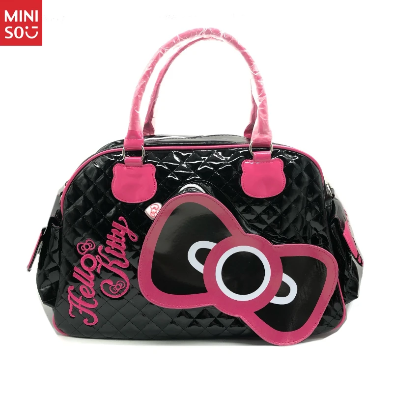 Miniso Kids' PU Tote Bag, Cute Shiny Travel Duffle for Girls, Lightweight Overnight Weekender Carryall