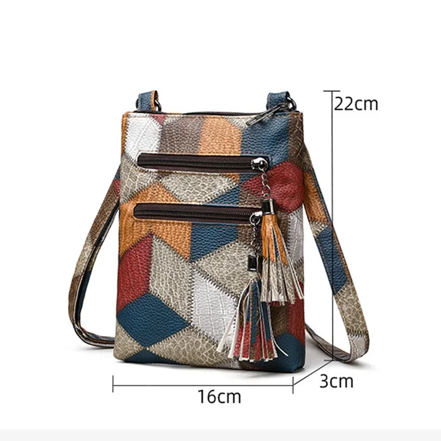 Vintage Double Tassels Women\'s Crossbody Bags for Holiday Gifts, Soft PU Leather Small Handbags Designer Shoulder Bag for Ladies