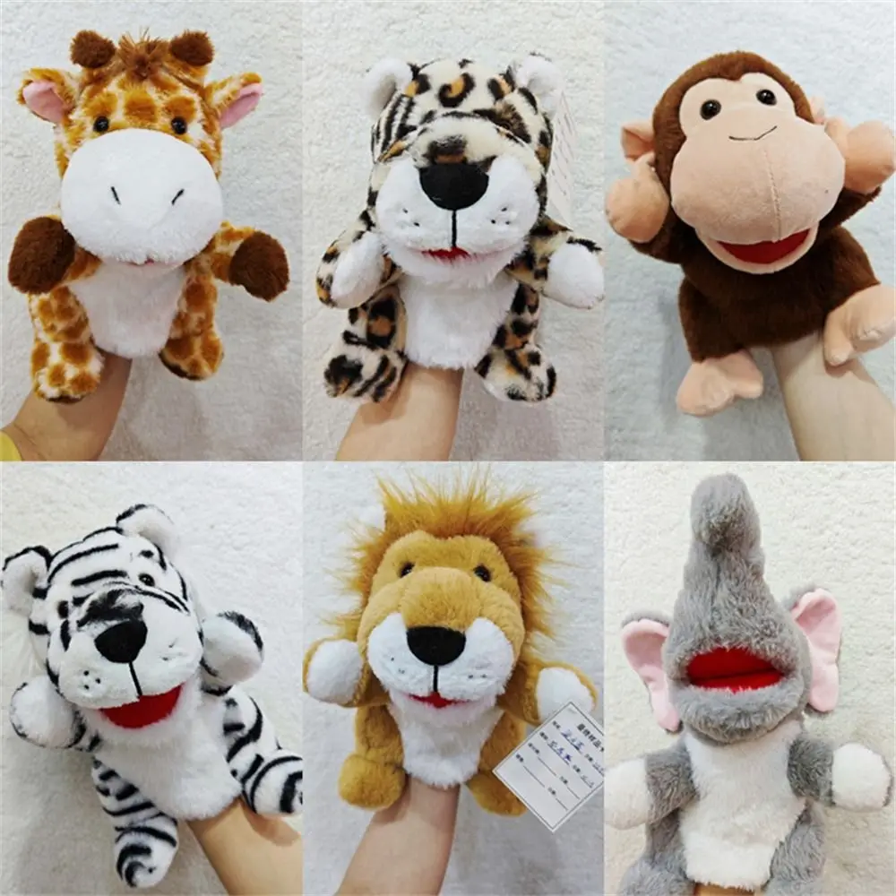 Verjaardagscadeau Jungle Dier Handpoppen Olifant Leeuw Beweegbare Mond Pluche Handpop Zachte Pluche Aap Luipaard Kleuterschool