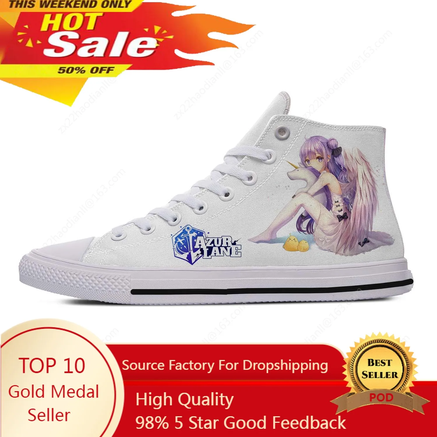 Hot Anime Azur Lane High Top Sneakers Mens Womens Teenager Fashion Casual Shoes Canvas Running Shoes 3D Print Lightweight shoe